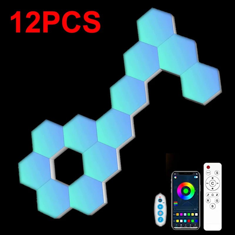 RGB LED Hexagon Light Bluetooth Indoor Wall Light APP Remote Control Night Light Computer Game Room Decoration Bedroom Bedside - Smoothy Home