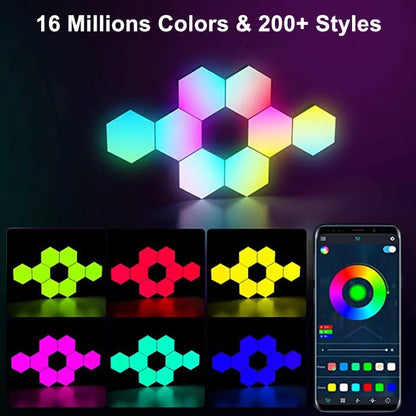 RGB LED Hexagon Light Bluetooth Indoor Wall Light APP Remote Control Night Light Computer Game Room Decoration Bedroom Bedside - Smoothy Home