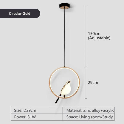 Rotatable Magpie Bird LED Pendant Light for Bedside Bedroom Indoor Gold Silver Hanging Lighting Chandelier Lamps Foyer AC85-265V - Smoothy Home
