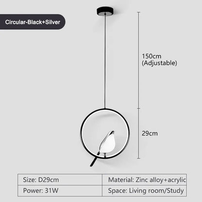 Rotatable Magpie Bird LED Pendant Light for Bedside Bedroom Indoor Gold Silver Hanging Lighting Chandelier Lamps Foyer AC85-265V - Smoothy Home
