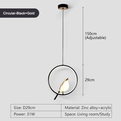 Rotatable Magpie Bird LED Pendant Light for Bedside Bedroom Indoor Gold Silver Hanging Lighting Chandelier Lamps Foyer AC85-265V - Smoothy Home