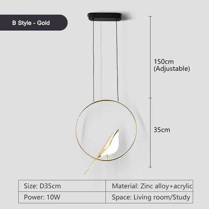 Rotatable Magpie Bird LED Pendant Light for Bedside Bedroom Indoor Gold Silver Hanging Lighting Chandelier Lamps Foyer AC85-265V - Smoothy Home