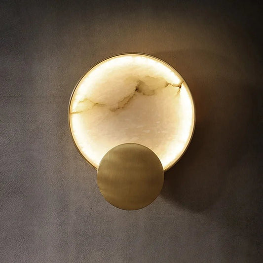Round Marble Wall Lamp High-Grade Copper Indoor Lighting Living Room Bedroom Study Modern Minimalist Led Decor For Home - Smoothy Home