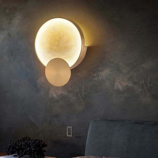 Round Marble Wall Lamp High-Grade Copper Indoor Lighting Living Room Bedroom Study Modern Minimalist Led Decor For Home - Smoothy Home