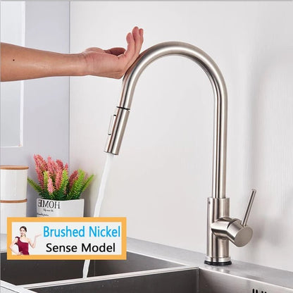 Rozin Smart Touch Kitchen Faucet Black Pull Out Sensor Faucets Black/Nickel 360 Rotation Crane 2 Outlet Water Mixer Taps - Smoothy Home