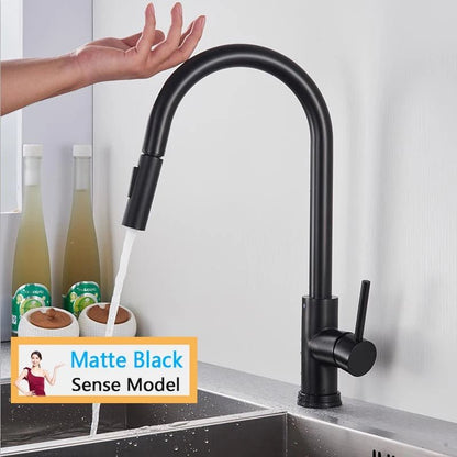 Rozin Smart Touch Kitchen Faucet Black Pull Out Sensor Faucets Black/Nickel 360 Rotation Crane 2 Outlet Water Mixer Taps - Smoothy Home