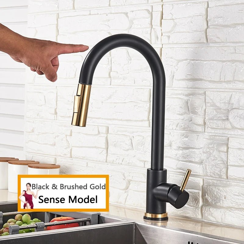 Rozin Smart Touch Kitchen Faucet Black Pull Out Sensor Faucets Black/Nickel 360 Rotation Crane 2 Outlet Water Mixer Taps - Smoothy Home