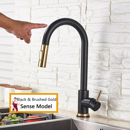Rozin Smart Touch Kitchen Faucet Black Pull Out Sensor Faucets Black/Nickel 360 Rotation Crane 2 Outlet Water Mixer Taps - Smoothy Home
