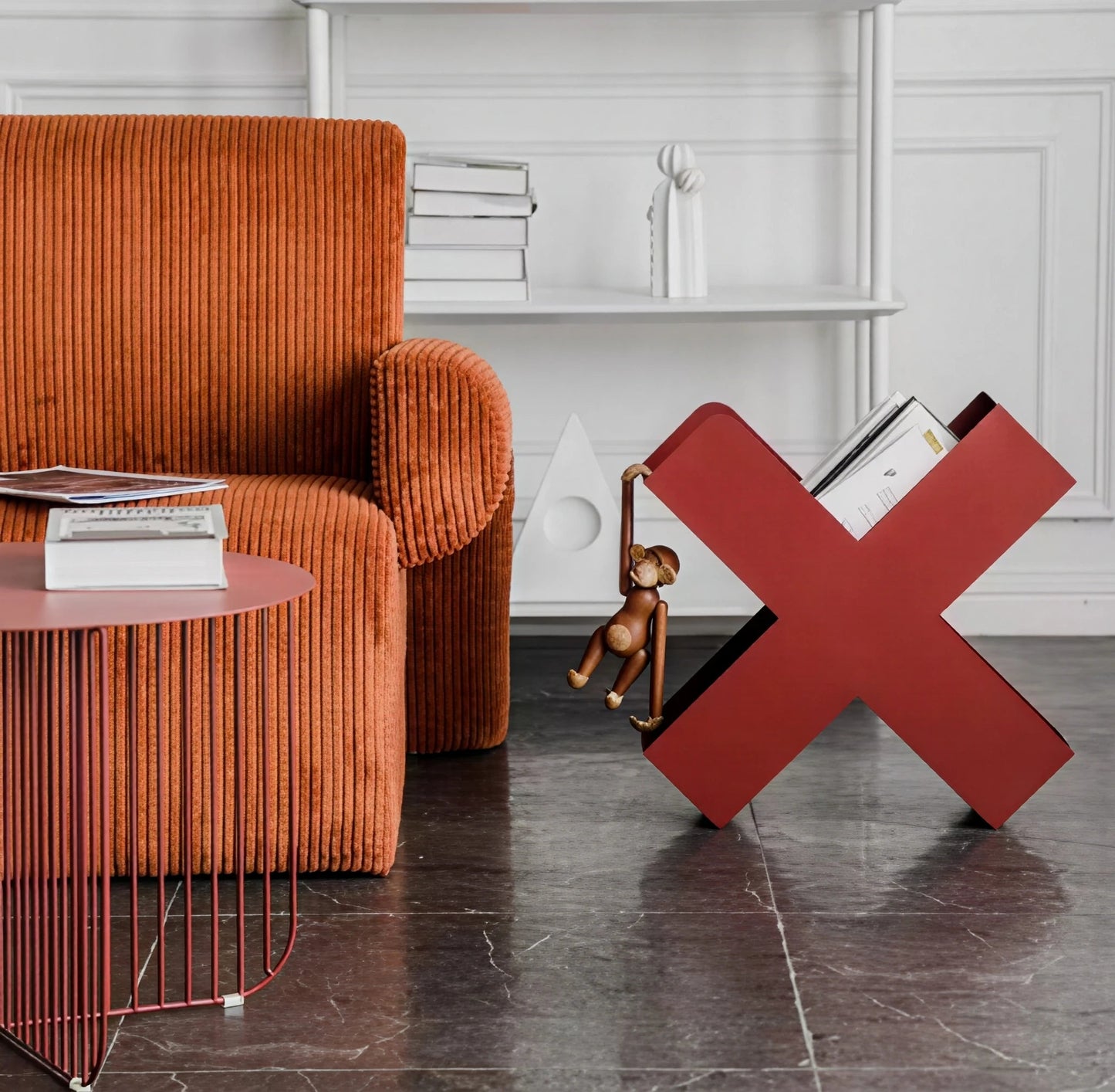 Scandinavian Mini Bookshelf Sofa Side Table, Simple Net Red Design Luxury Magazine Storage Rack for Living Room Decor - Smoothy Home
