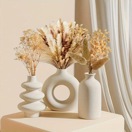 Set of 3 White Ceramic Bohemian Vase Set, Creative home decoration vase ornaments, Wedding home living room Bedroom decoration - Smoothy Home