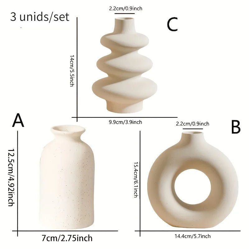 Set of 3 White Ceramic Bohemian Vase Set, Creative home decoration vase ornaments, Wedding home living room Bedroom decoration - Smoothy Home