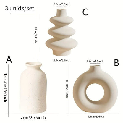 Set of 3 White Ceramic Bohemian Vase Set, Creative home decoration vase ornaments, Wedding home living room Bedroom decoration - Smoothy Home