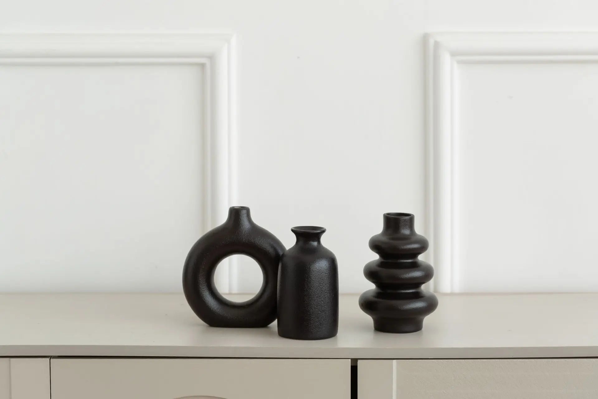 Set of 3 White Ceramic Bohemian Vase Set, Creative home decoration vase ornaments, Wedding home living room Bedroom decoration - Smoothy Home