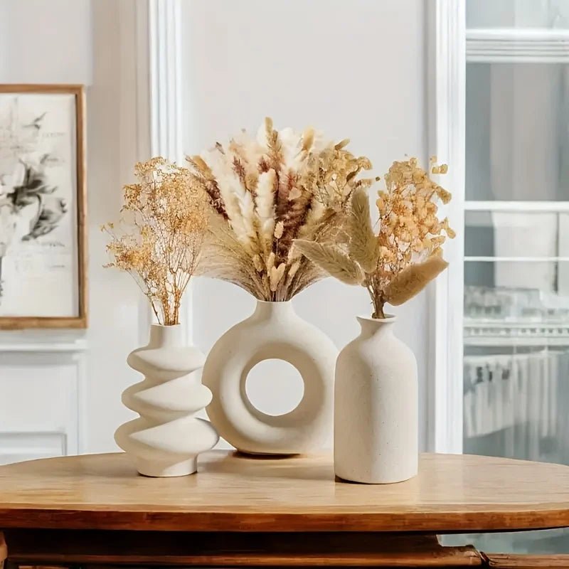 Set of 3 White Ceramic Bohemian Vase Set, Creative home decoration vase ornaments, Wedding home living room Bedroom decoration - Smoothy Home