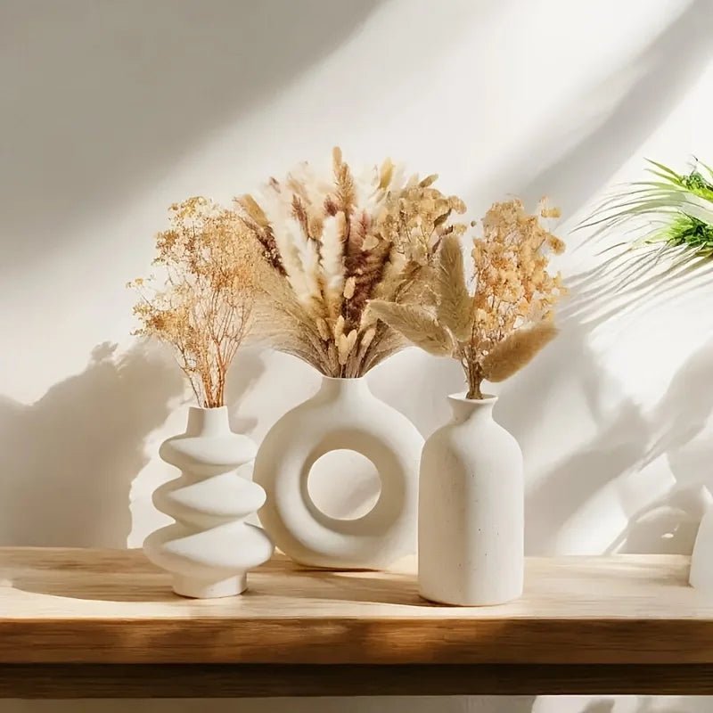 Set of 3 White Ceramic Bohemian Vase Set, Creative home decoration vase ornaments, Wedding home living room Bedroom decoration - Smoothy Home