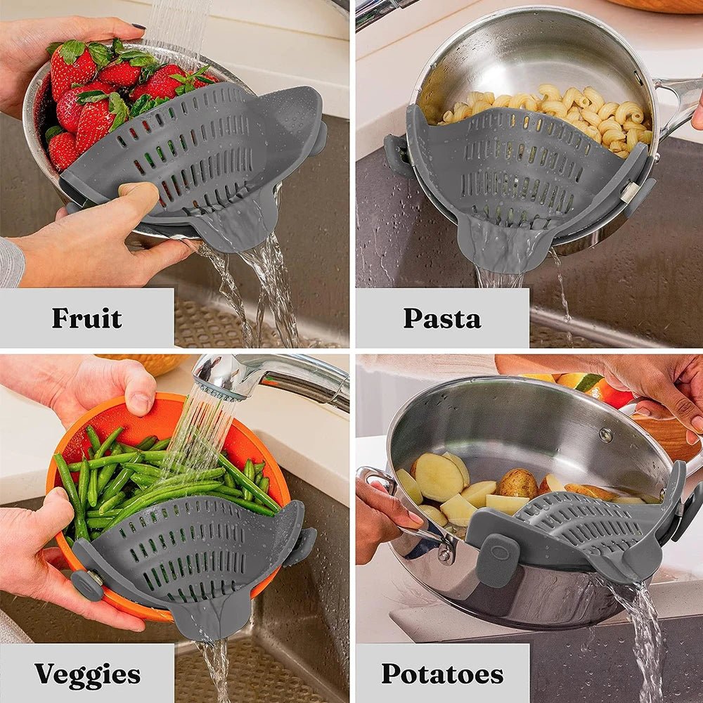 Silicone Kitchen Strainer Clip On Pots and Pans Drain Rack Pasta Noodle Vegetable Fruit Strainer Colander Kitchen Gadgets - Smoothy Home