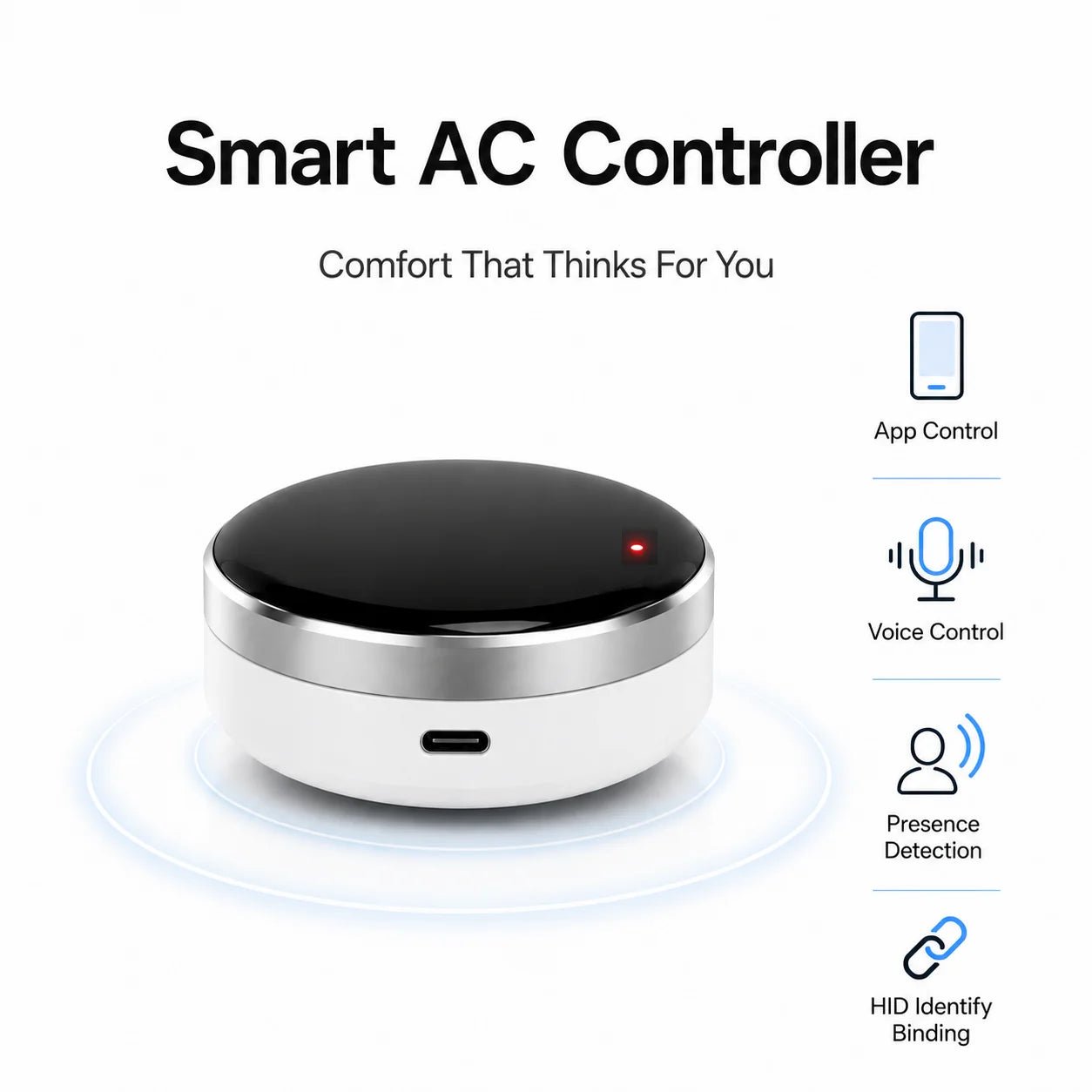 Smart AC Controller with Presence Detection & Offline Voice Control, App-Controlled Air Conditioner Remote, Phone-Based Identity - Smoothy Home