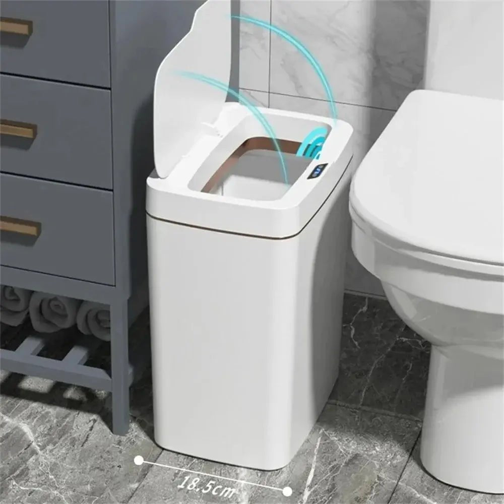Smart Bathroom Trash Can Automatic Bagging Electronic Trash Can White Touchless Narrow Smart Sensor Garbage Bin Smart Home 15L - Smoothy Home