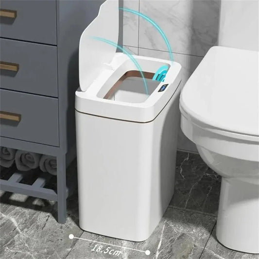 Smart Bathroom Trash Can Automatic Bagging Electronic Trash Can White Touchless Narrow Smart Sensor Garbage Bin Smart Home 15L - Smoothy Home