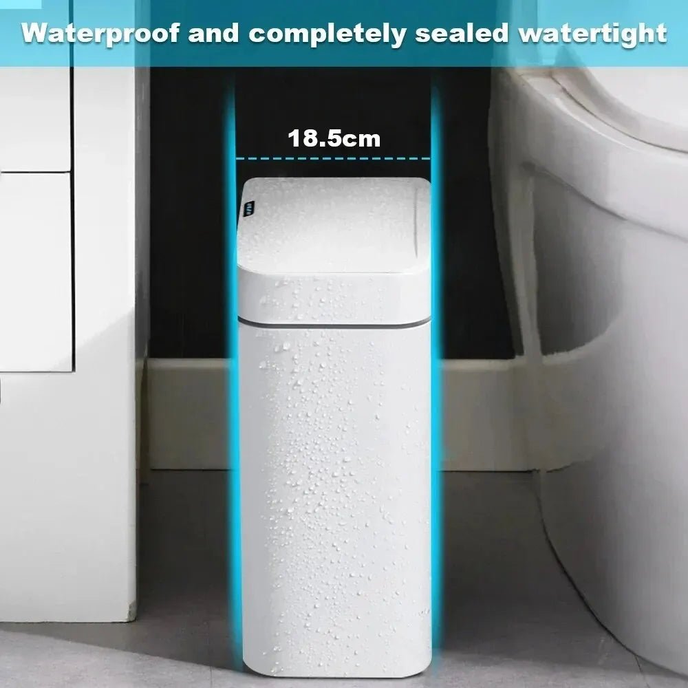 Smart Bathroom Trash Can Automatic Bagging Electronic Trash Can White Touchless Narrow Smart Sensor Garbage Bin Smart Home 15L - Smoothy Home
