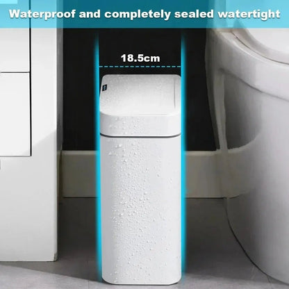 Smart Bathroom Trash Can Automatic Bagging Electronic Trash Can White Touchless Narrow Smart Sensor Garbage Bin Smart Home 15L - Smoothy Home