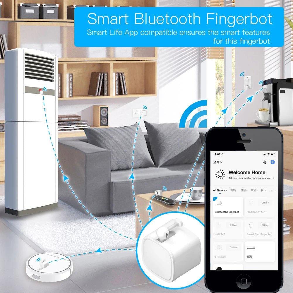 Smart Bluetooth Finger Robot Switch Button Smart Life APP Fingerbot Wireless Switch Bot Pusher with Bluetooth Gateway Option - Smoothy Home