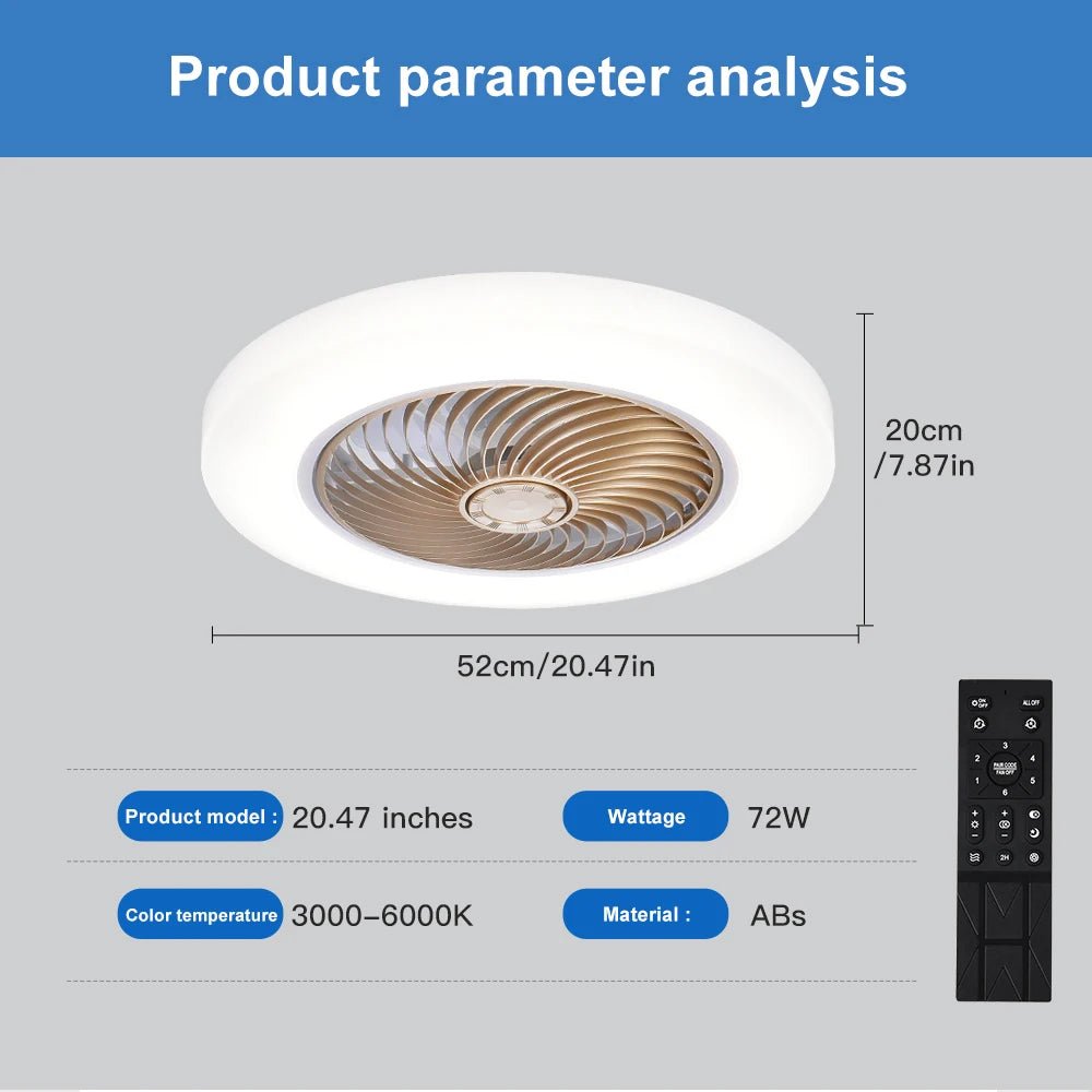 Smart Ceiling Fan Fans With Lights Remote Control Bedroom Decor Ventilator Lamp 52cm Air Invisible Blades Silent - Smoothy Home