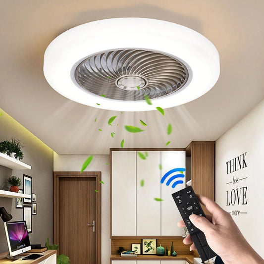 Smart Ceiling Fan Fans With Lights Remote Control Bedroom Decor Ventilator Lamp 52cm Air Invisible Blades Silent - Smoothy Home