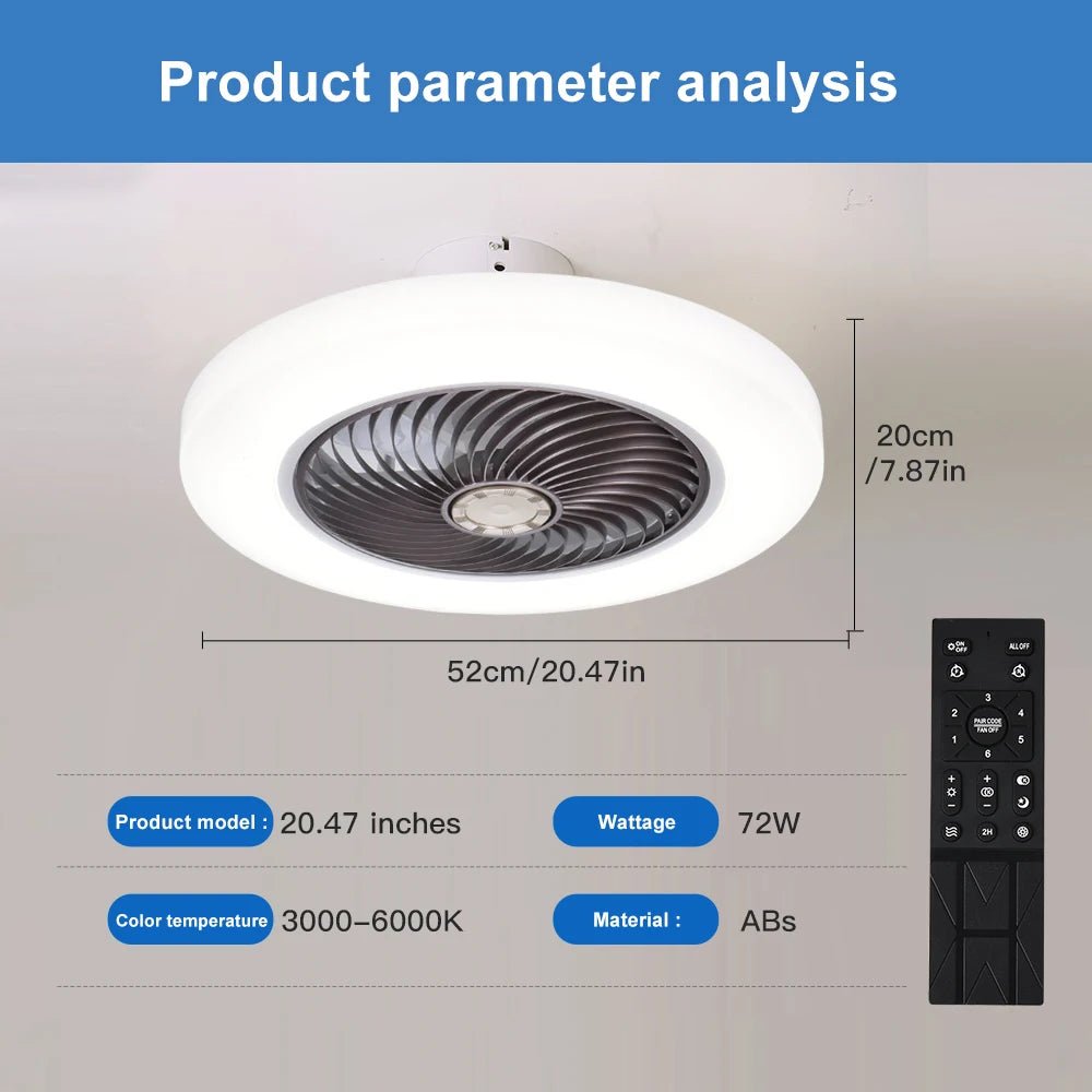 Smart Ceiling Fan Fans With Lights Remote Control Bedroom Decor Ventilator Lamp 52cm Air Invisible Blades Silent - Smoothy Home