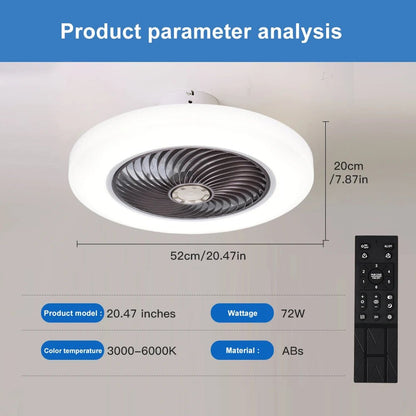 Smart Ceiling Fan Fans With Lights Remote Control Bedroom Decor Ventilator Lamp 52cm Air Invisible Blades Silent - Smoothy Home