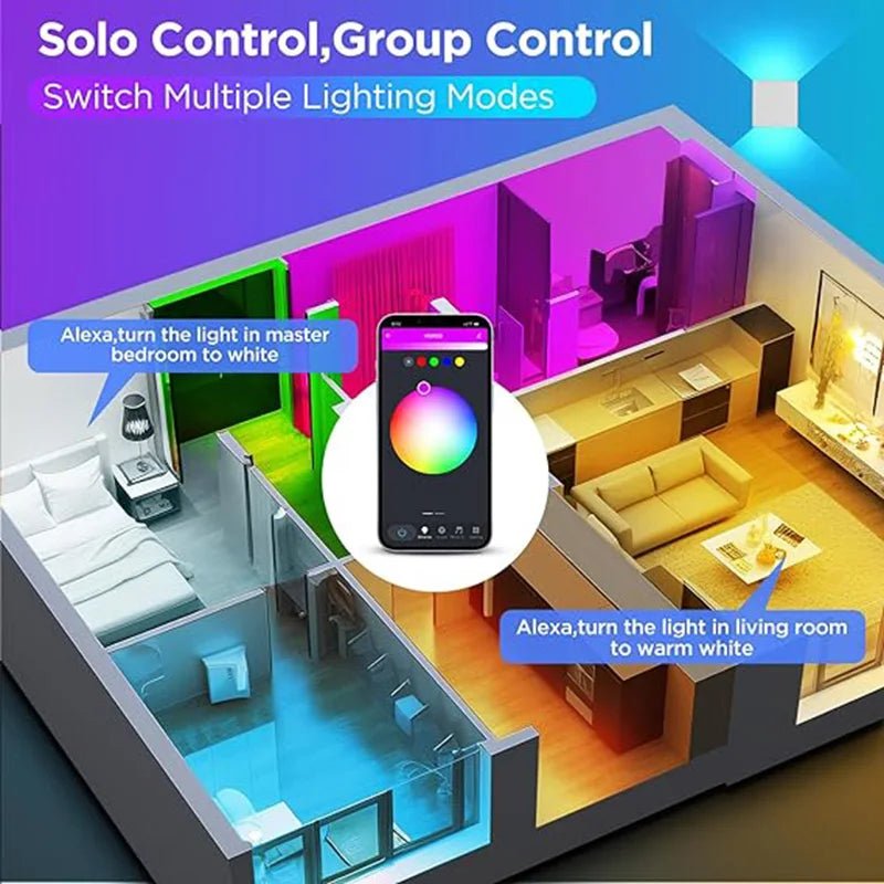 Smart Cube Wall Light, Adjust Angle Up and Down Light, 16M+ Color Dimmable Music Sync, Work with Alexa & Google Assistant - Smoothy Home