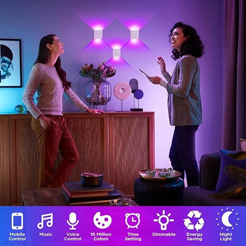 Smart Cube Wall Light, Adjust Angle Up and Down Light, 16M+ Color Dimmable Music Sync, Work with Alexa & Google Assistant - Smoothy Home