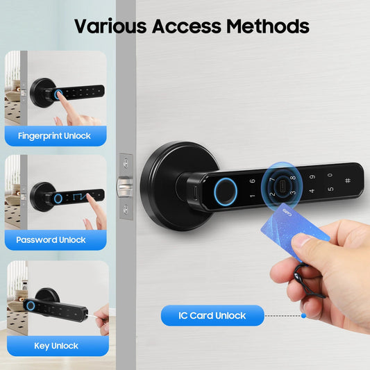 Smart Door Handle Lock Fingerprint/Password/IC Card /Key Unlock 0.2s Unlocking Type-C Emergency Power for Home Apartment Office - Smoothy Home