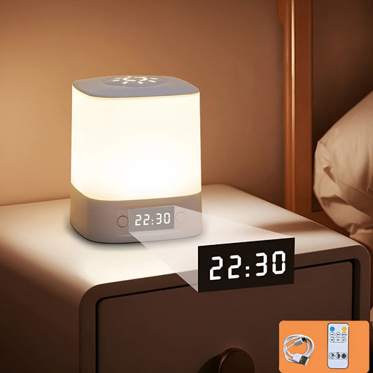 Smart LED Night Light with Clock -USB Rechargeable/Plug-in Night Light, Long Press to Adjust Brightness, Eye-Friendly Soft Light - Smoothy Home