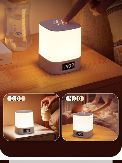 Smart LED Night Light with Clock -USB Rechargeable/Plug-in Night Light, Long Press to Adjust Brightness, Eye-Friendly Soft Light - Smoothy Home