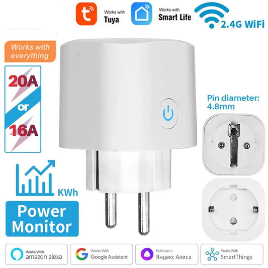 Smart Plug WiFi Socket EU 16A/20A With Power Monitor Timing Function Tuya app Smart Life APP Works With Alexa Google Home - Smoothy Home