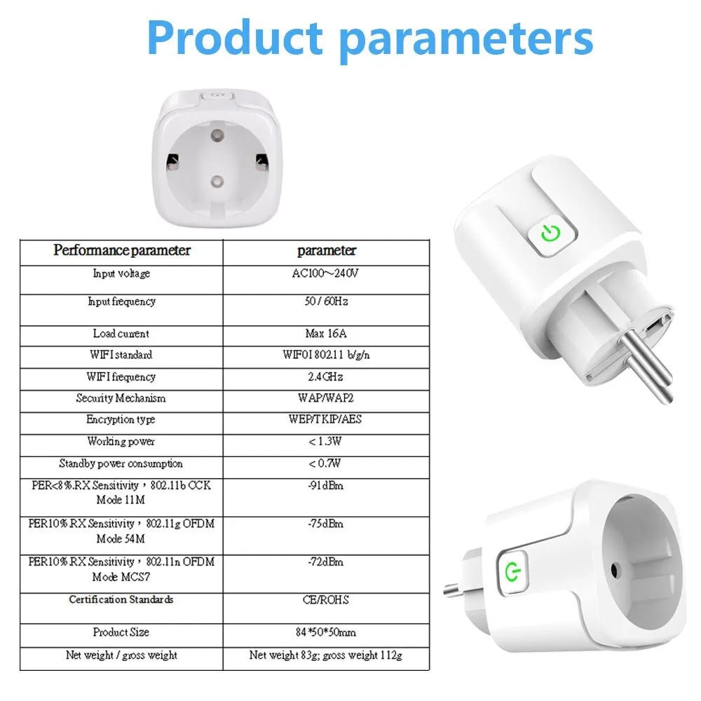 Smart Plug WiFi Socket EU 16A/20A With Power Monitor Timing Function Tuya app Smart Life APP Works With Alexa Google Home - Smoothy Home