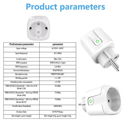 Smart Plug WiFi Socket EU 16A/20A With Power Monitor Timing Function Tuya app Smart Life APP Works With Alexa Google Home - Smoothy Home