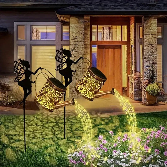 Solar Fairy Watering Can Lights Vintage Metal Garden Decor Outdoor Solar Hanging Kettle Light Waterproof Villa Yard Decoration - Smoothy Home