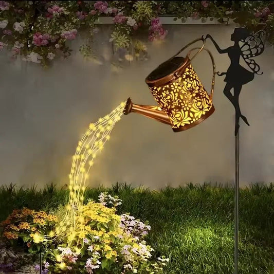Solar Fairy Watering Can Lights Vintage Metal Garden Decor Outdoor Solar Hanging Kettle Light Waterproof Villa Yard Decoration - Smoothy Home