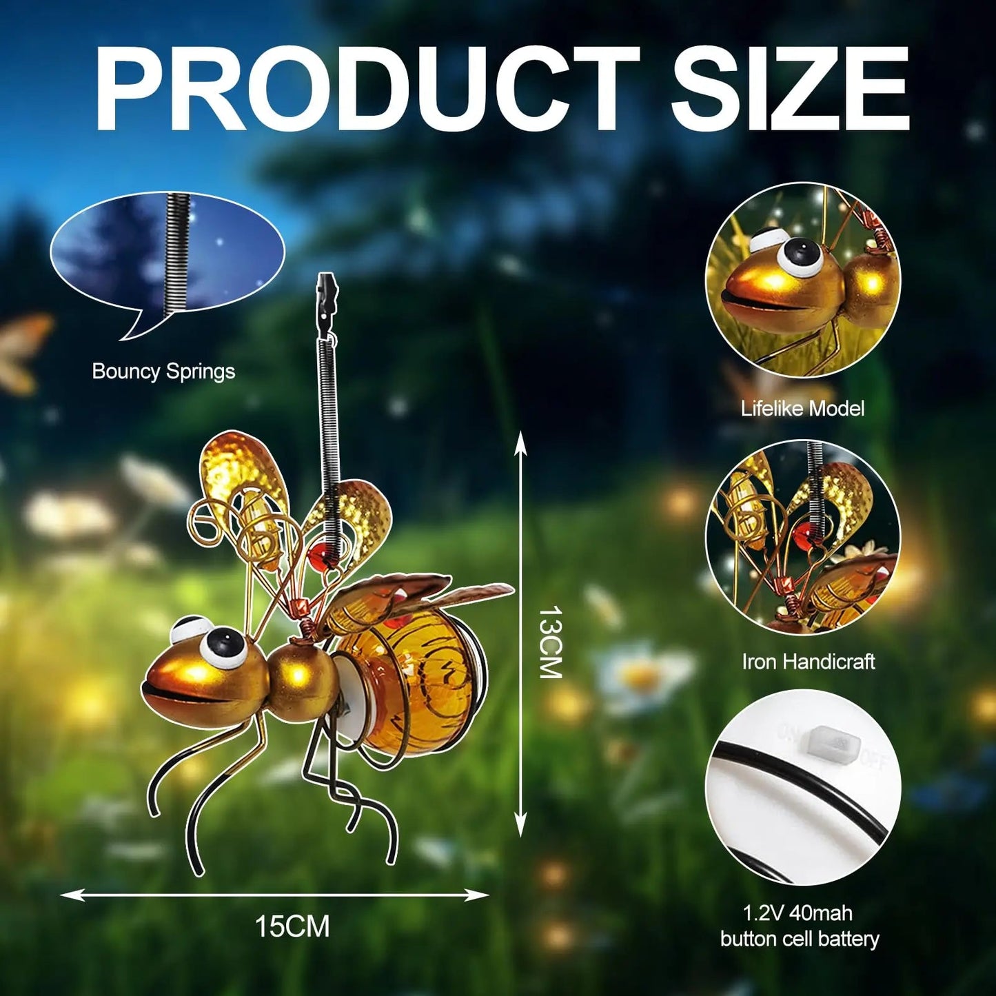 Solar Garden Hanging Light, Metal LED Decoration, Creative Insect Design Garden Decoration Solar Hanging Light Decoration (Bee) - Smoothy Home