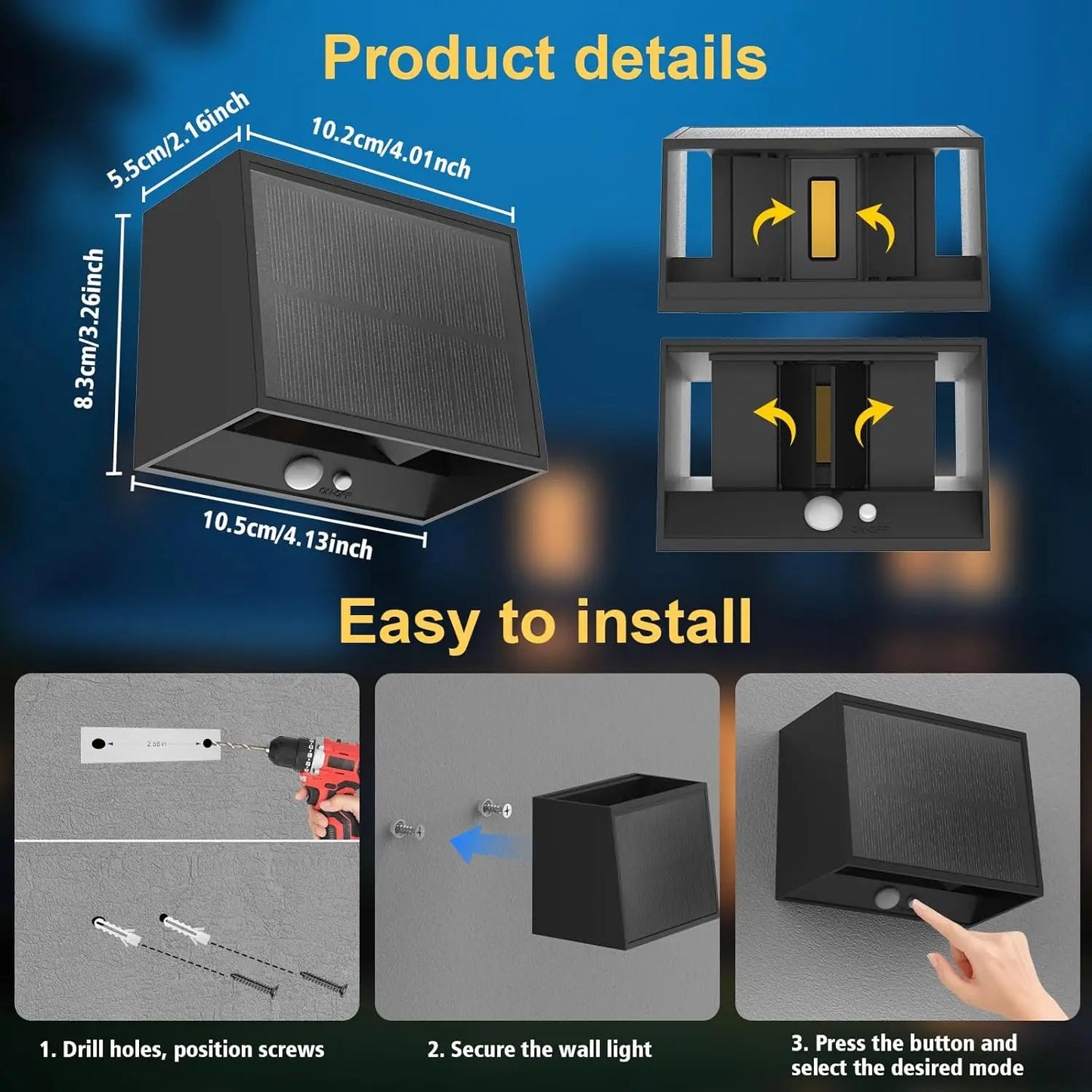 Solar LED Wall Light Outdoor, Dusk to Dawn Motion Sensor Solar Lantern Sconce with 3 Modes Wireless Exterior Porch Light Fixture - Smoothy Home
