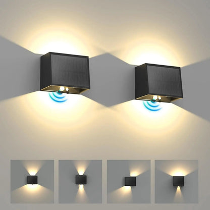 Solar LED Wall Light Outdoor, Dusk to Dawn Motion Sensor Solar Lantern Sconce with 3 Modes Wireless Exterior Porch Light Fixture - Smoothy Home