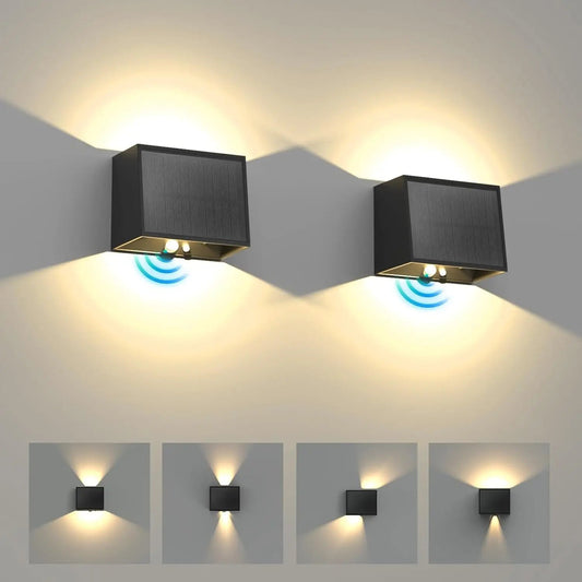 Solar LED Wall Light Outdoor, Dusk to Dawn Motion Sensor Solar Lantern Sconce with 3 Modes Wireless Exterior Porch Light Fixture - Smoothy Home