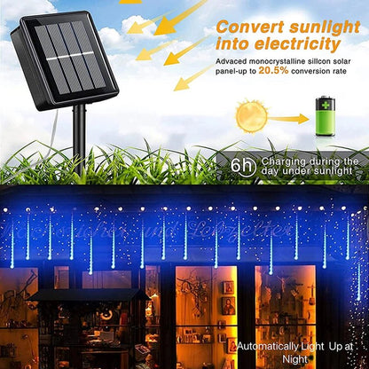 Solar Meteor Shower Rain String Lights Waterproof Garden Light 8 Tubes Christmas Tree Holiday Party Wedding Holiday Decoration - Smoothy Home