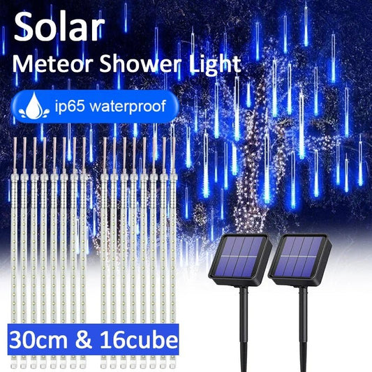 Solar Meteor Shower Rain String Lights Waterproof Garden Light 8 Tubes Christmas Tree Holiday Party Wedding Holiday Decoration - Smoothy Home