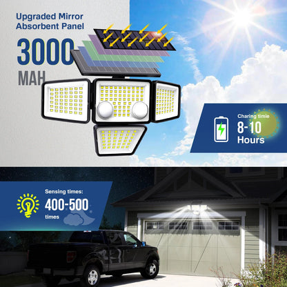 Solar Outdoor Lights - 3000LM 188 LED Motion Sensor Lights Solar Flood Security Lights for Backyard Yard Patio - Smoothy Home