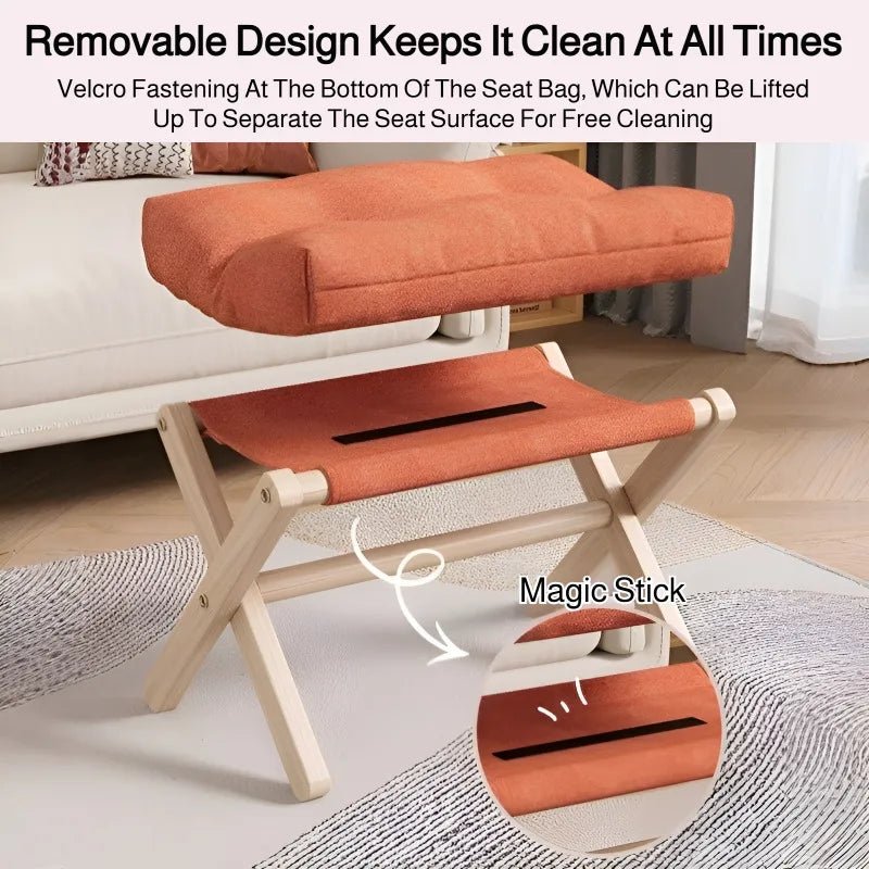 Solid Wood Shoe Changing Stool Footstool Sofa Rest Footstool, Folding Low Stool for The Entryway, Cotton-filled Cushion Stool - Smoothy Home