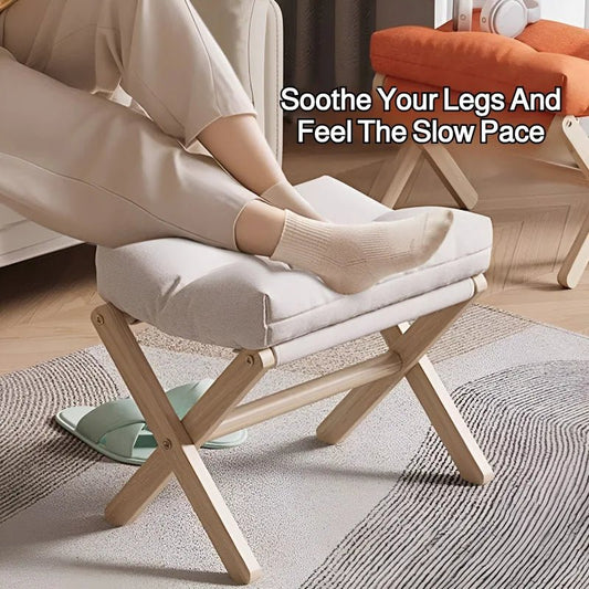 Solid Wood Shoe Changing Stool Footstool Sofa Rest Footstool, Folding Low Stool for The Entryway, Cotton-filled Cushion Stool - Smoothy Home