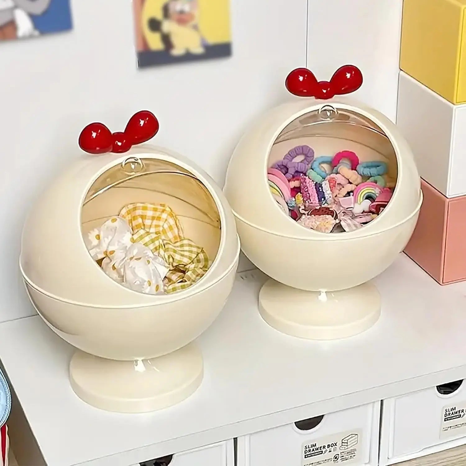 Spherical Hair Accessories Storage Organizers, Vanity Accessories Storage Holder Dustproof Box with Lid for Scrunchie storage - Smoothy Home